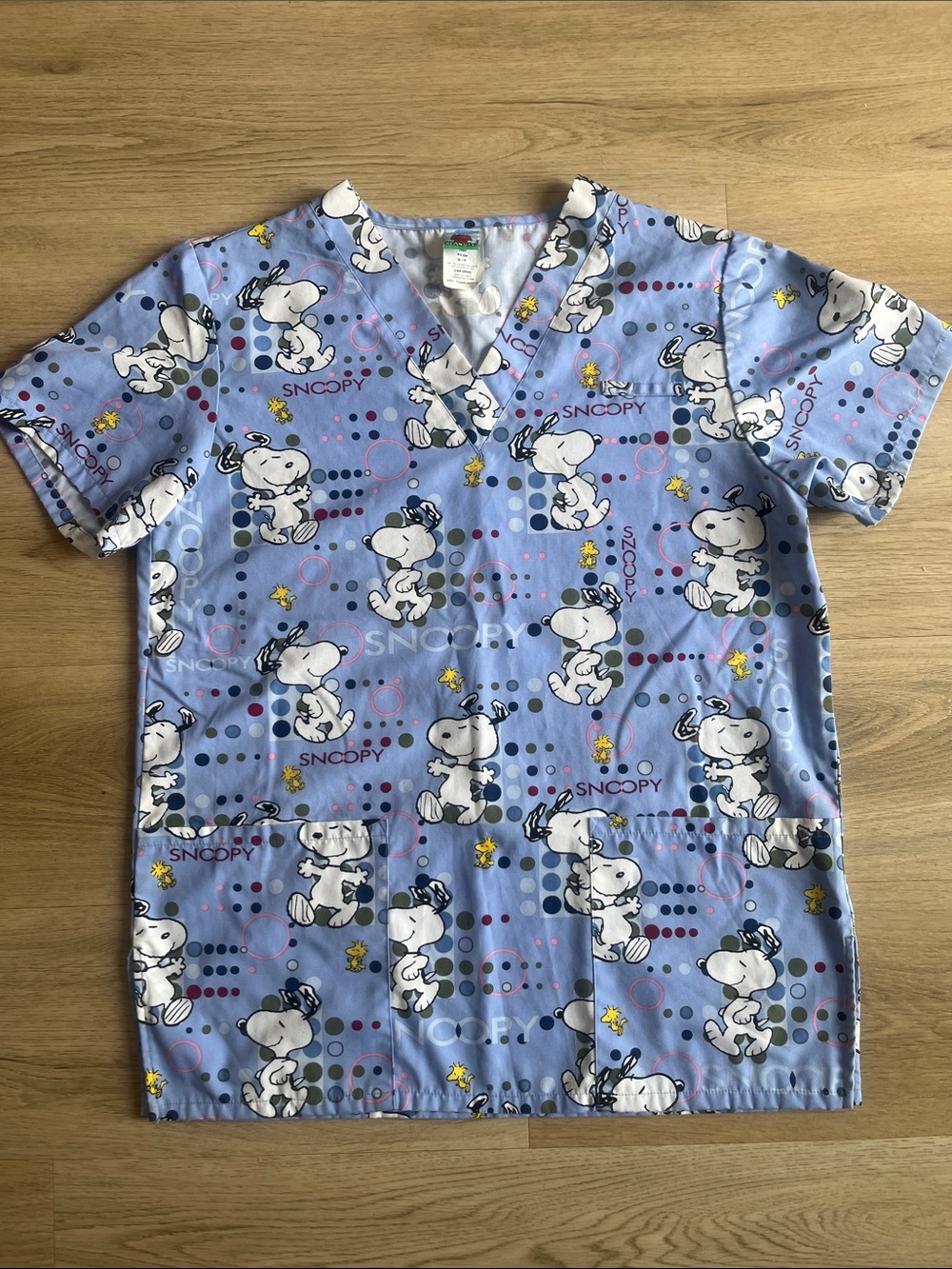 Peanuts Light Blue Snoopy & Woodstock Medical Top